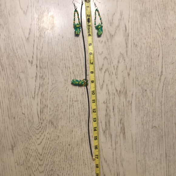 Necklace-earrings set. Handmade/hand painted green cats! So cute! - Picture 5 of 6